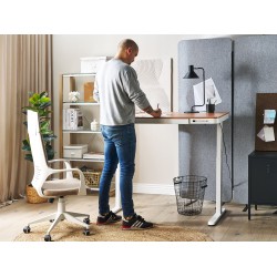 Biurko regulowane elektrycznie 120 x 60 cm z portem USB jasne drewno z białym KENLY