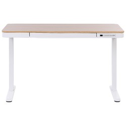 Biurko regulowane elektrycznie 120 x 60 cm z portem USB jasne drewno z białym KENLY