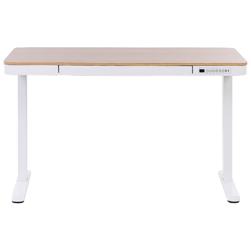 Biurko regulowane elektrycznie 120 x 60 cm z portem USB jasne drewno z białym KENLY