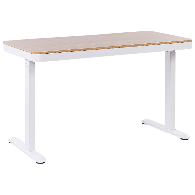 Biurko regulowane elektrycznie 120 x 60 cm z portem USB jasne drewno z białym KENLY