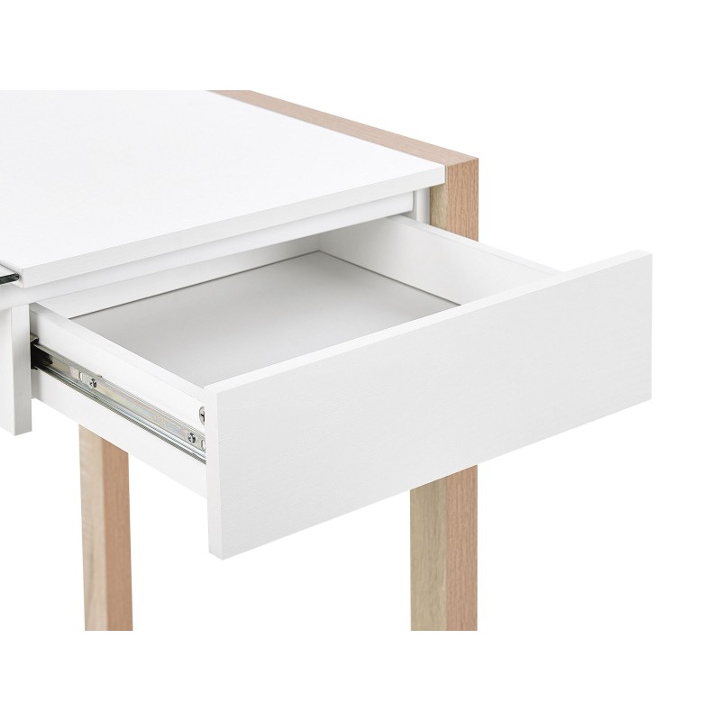 Biurko z szufladą 120 x 60 cm białe z jasnym drewnem JENKS
