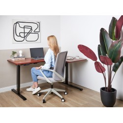 Biurko narożne prawe regulowane elektrycznie 160 x 59 cm ciemne drewno z czarnym DESTINES