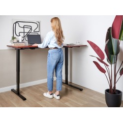 Biurko narożne prawe regulowane elektrycznie 160 x 59 cm ciemne drewno z czarnym DESTINES