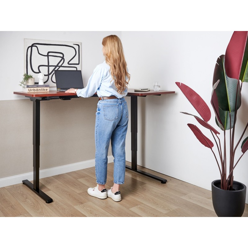 Biurko narożne prawe regulowane elektrycznie 160 x 59 cm ciemne drewno z czarnym DESTINES