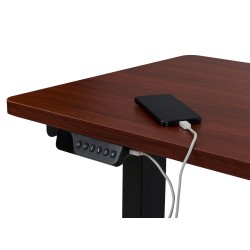 Biurko narożne prawe regulowane elektrycznie 160 x 59 cm ciemne drewno z czarnym DESTINES