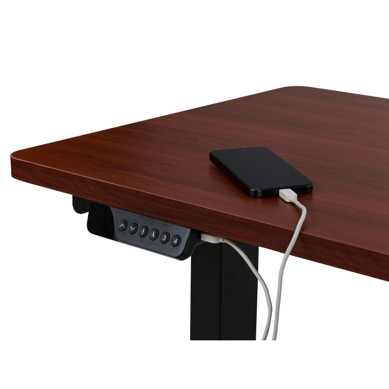 Biurko narożne prawe regulowane elektrycznie 160 x 59 cm ciemne drewno z czarnym DESTINES