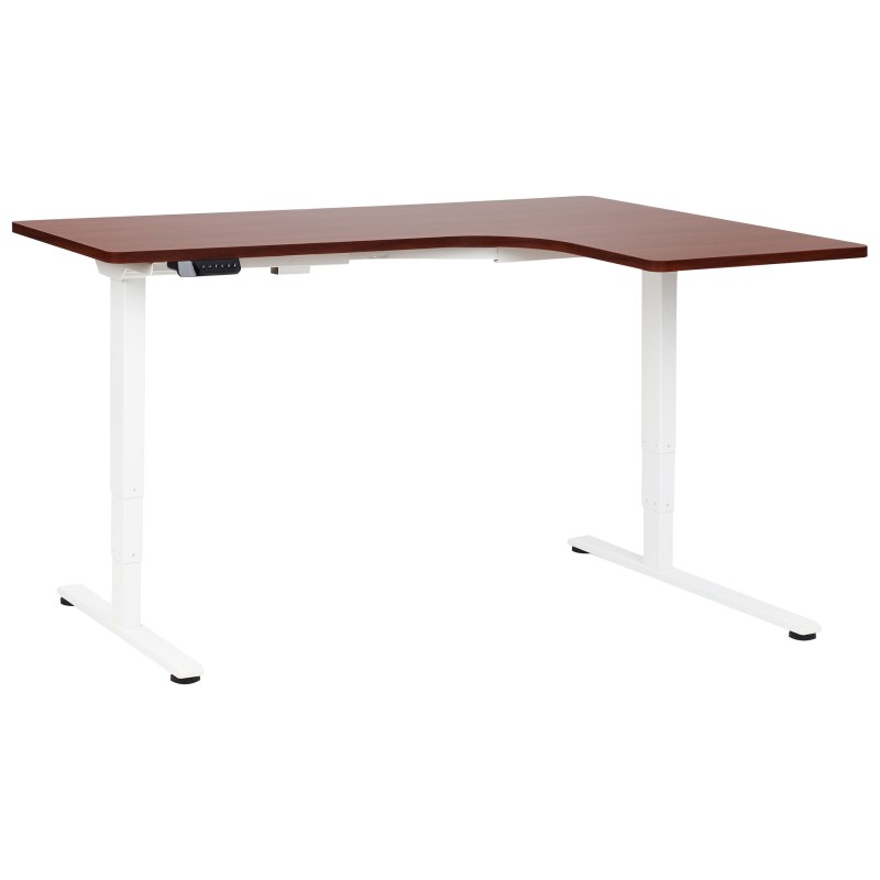 Biurko narożne prawe regulowane elektrycznie 160 x 59 cm ciemne drewno z białym DESTINES