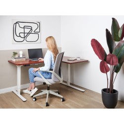 Biurko narożne prawe regulowane elektrycznie 160 x 59 cm ciemne drewno z białym DESTINES