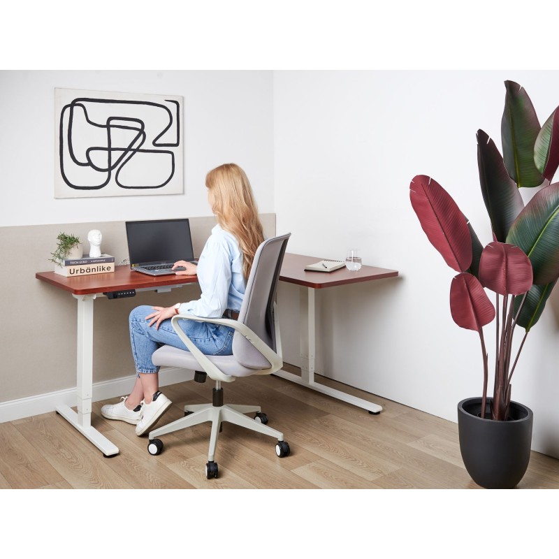 Biurko narożne prawe regulowane elektrycznie 160 x 59 cm ciemne drewno z białym DESTINES