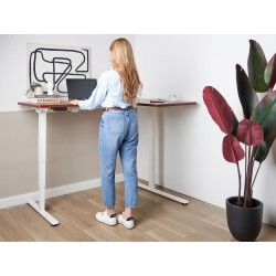 Biurko narożne prawe regulowane elektrycznie 160 x 59 cm ciemne drewno z białym DESTINES