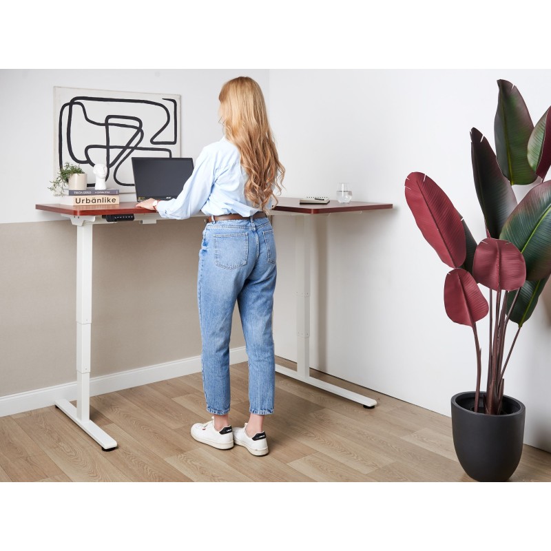 Biurko narożne prawe regulowane elektrycznie 160 x 59 cm ciemne drewno z białym DESTINES