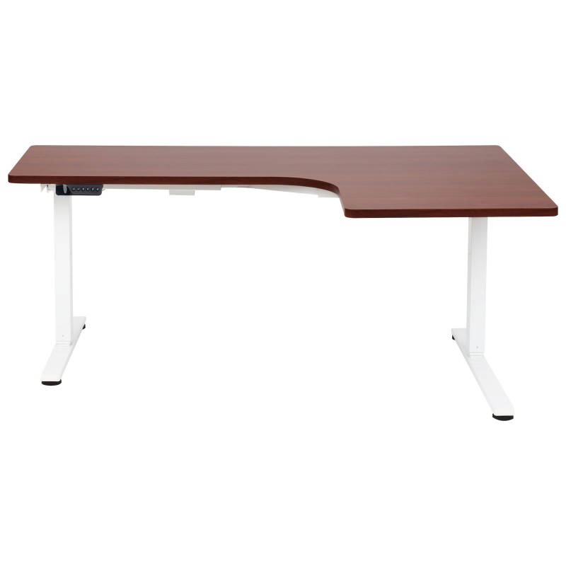 Biurko narożne prawe regulowane elektrycznie 160 x 59 cm ciemne drewno z białym DESTINES