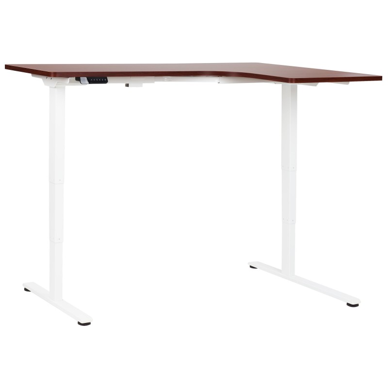 Biurko narożne prawe regulowane elektrycznie 160 x 59 cm ciemne drewno z białym DESTINES