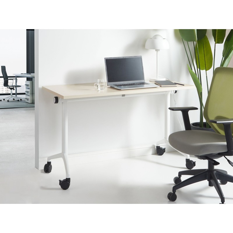 Biurko składane z kółkami 120 x 60 cm jasne drewno z białym CAVI