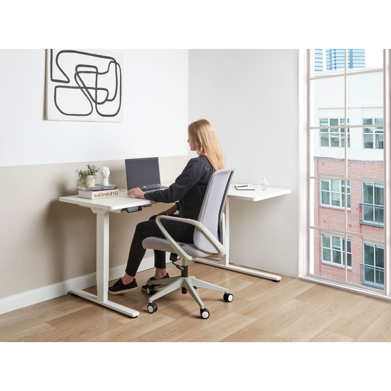 Biurko narożne prawe regulowane elektrycznie 160 x 59 cm białe DESTINES