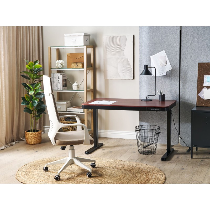 Biurko regulowane elektrycznie 120 x 60 cm z portem USB ciemne drewno z czarnym KENLY