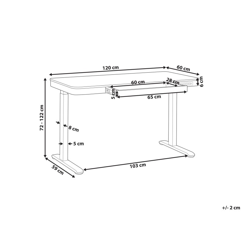 Biurko regulowane elektrycznie 120 x 60 cm z portem USB ciemne drewno z czarnym KENLY