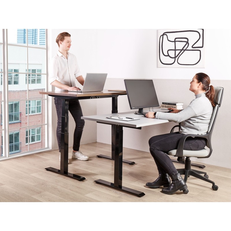 Biurko regulowane manualnie 120 x 72 cm ciemne drewno z czarnym DESTINES