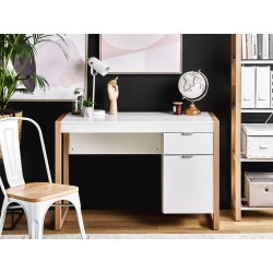 Biurko z szufladą 110 x 50 cm białe z jasnym drewnem JOHNSON