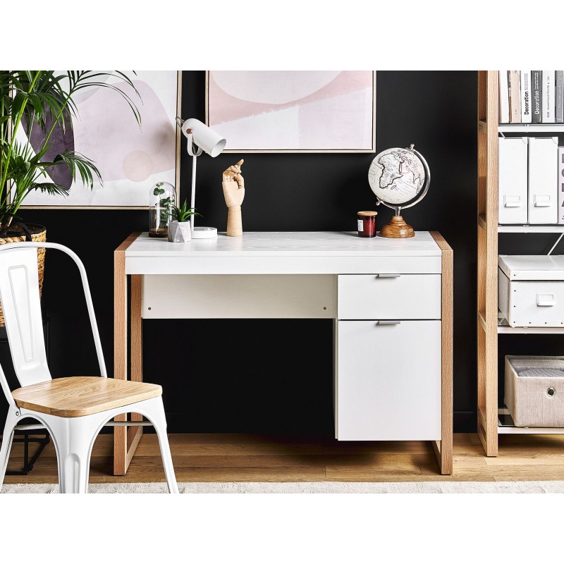 Biurko z szufladą 110 x 50 cm białe z jasnym drewnem JOHNSON
