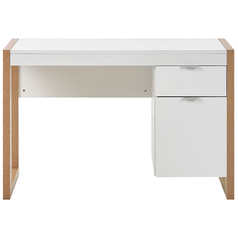Biurko z szufladą 110 x 50 cm białe z jasnym drewnem JOHNSON