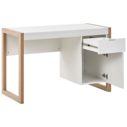 Biurko z szufladą 110 x 50 cm białe z jasnym drewnem JOHNSON