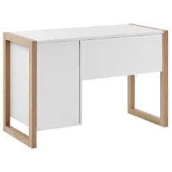 Biurko z szufladą 110 x 50 cm białe z jasnym drewnem JOHNSON