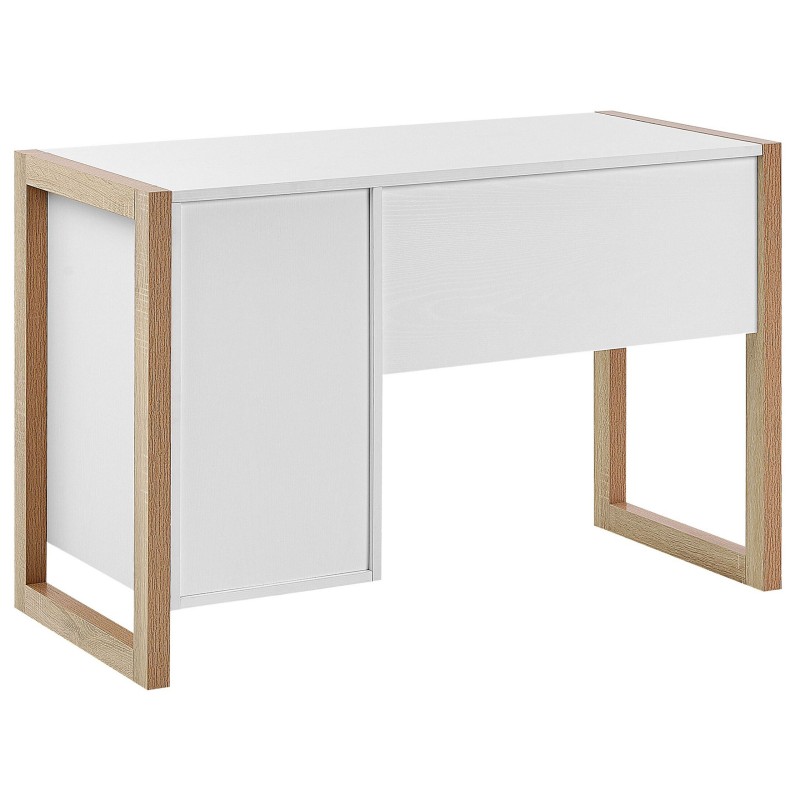 Biurko z szufladą 110 x 50 cm białe z jasnym drewnem JOHNSON