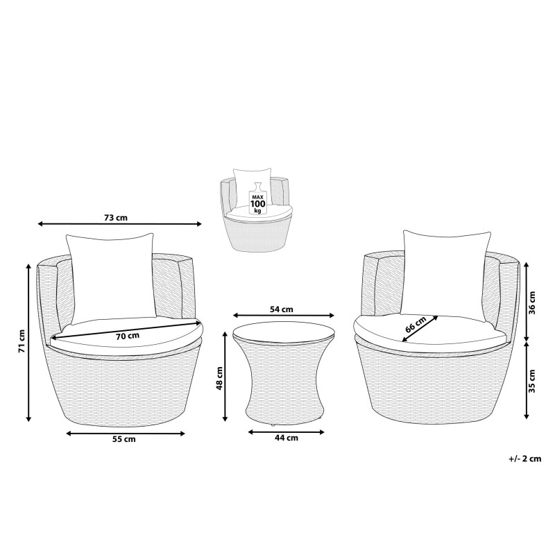 Zestaw mebli balkonowych z poduszkami CAPRI Technorattan Szary