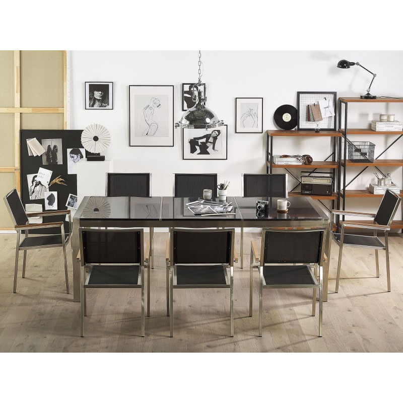 Zestaw ogrodowy dla 8 osób GROSSETO Blat dzielony Granit Polerowany Czarny