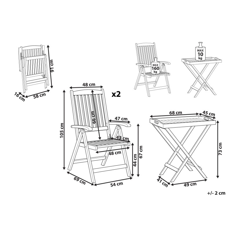 Zestaw mebli balkonowych Składane AMANTEA Drewno Ciemnobrązowy