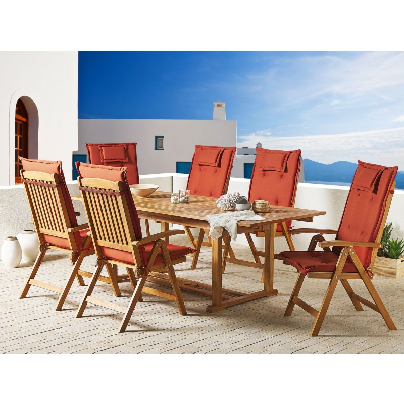 Zestaw ogrodowy dla 6 osób JAVA z poduszkami Drewno akacjowe Bordowy