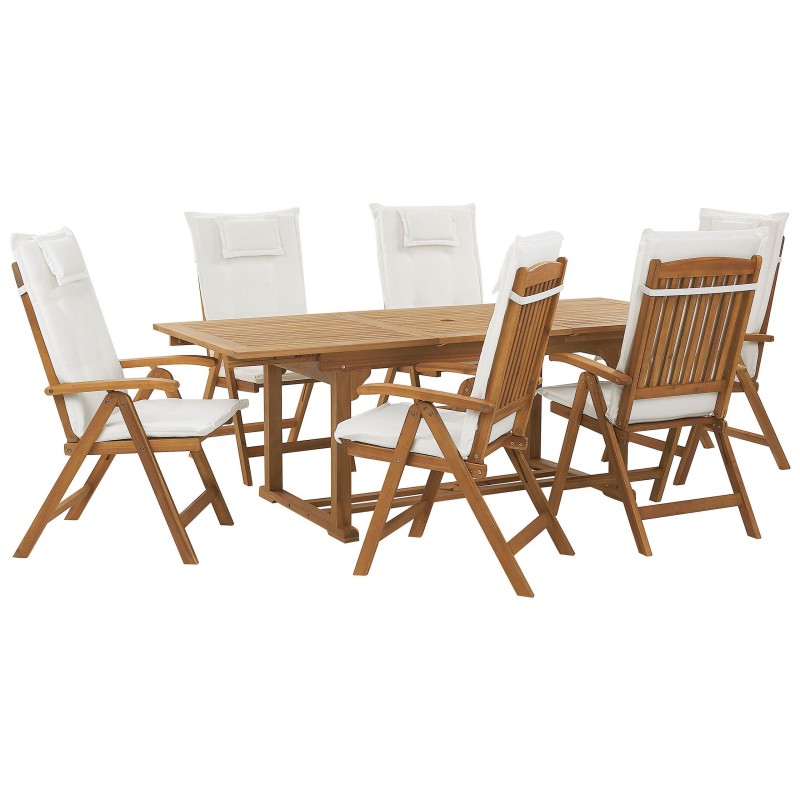 Zestaw ogrodowy dla 6 osób JAVA z poduszkami Drewno akacjowe Złamana biel