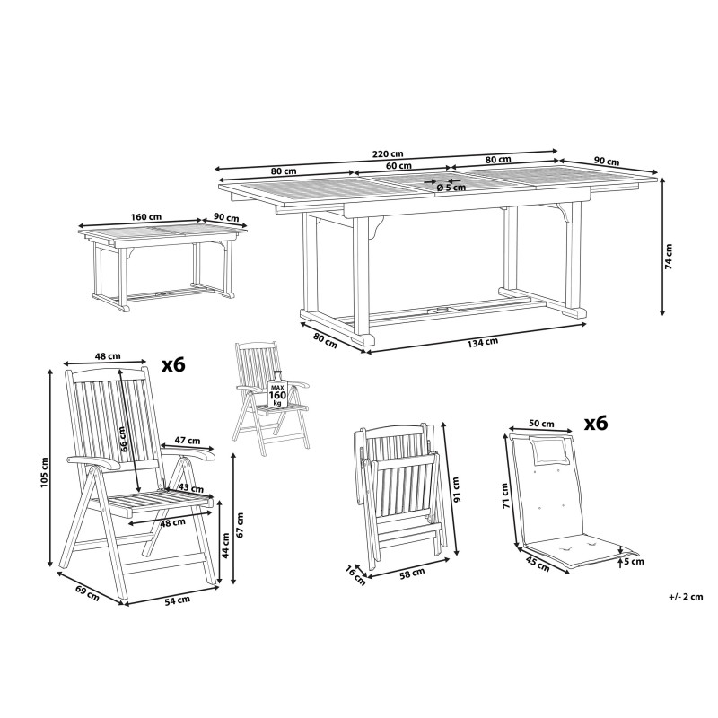 Zestaw ogrodowy dla 6 osób JAVA z poduszkami Drewno akacjowe Złamana biel