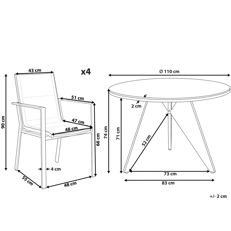 Zestaw ogrodowy dla 4 osób OLMETTO/BUSSETO Metal Czarny