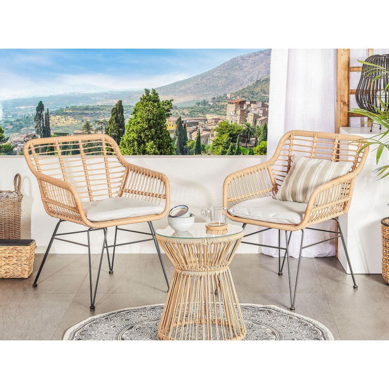 Zestaw mebli balkonowych z poduszkami TRESTINA Technorattan Jasnobrązowy