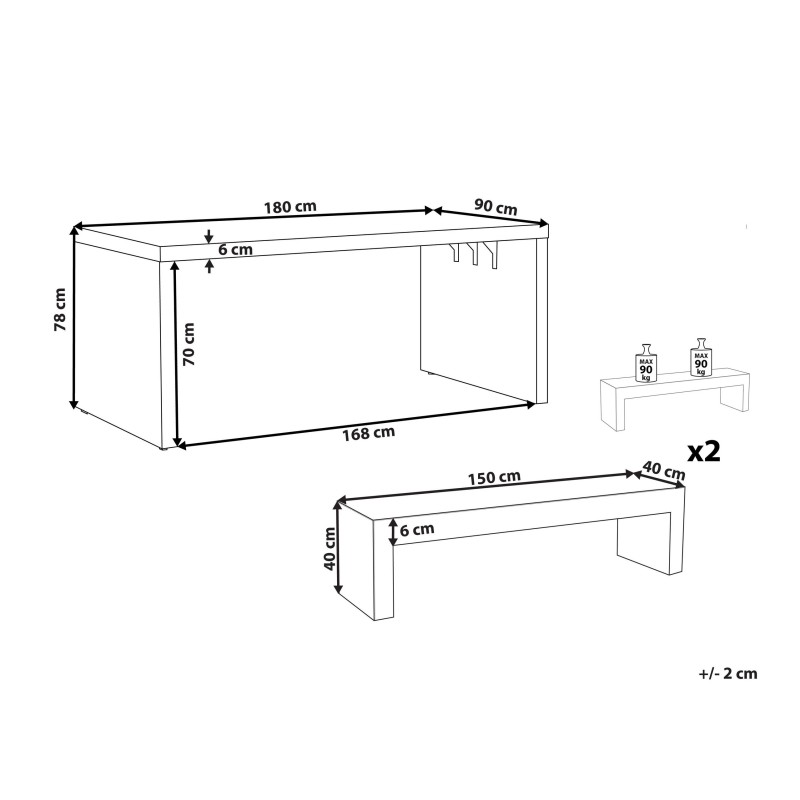 Zestaw ogrodowy z ławkami dla 4 osób TARANTO Beton Szary
