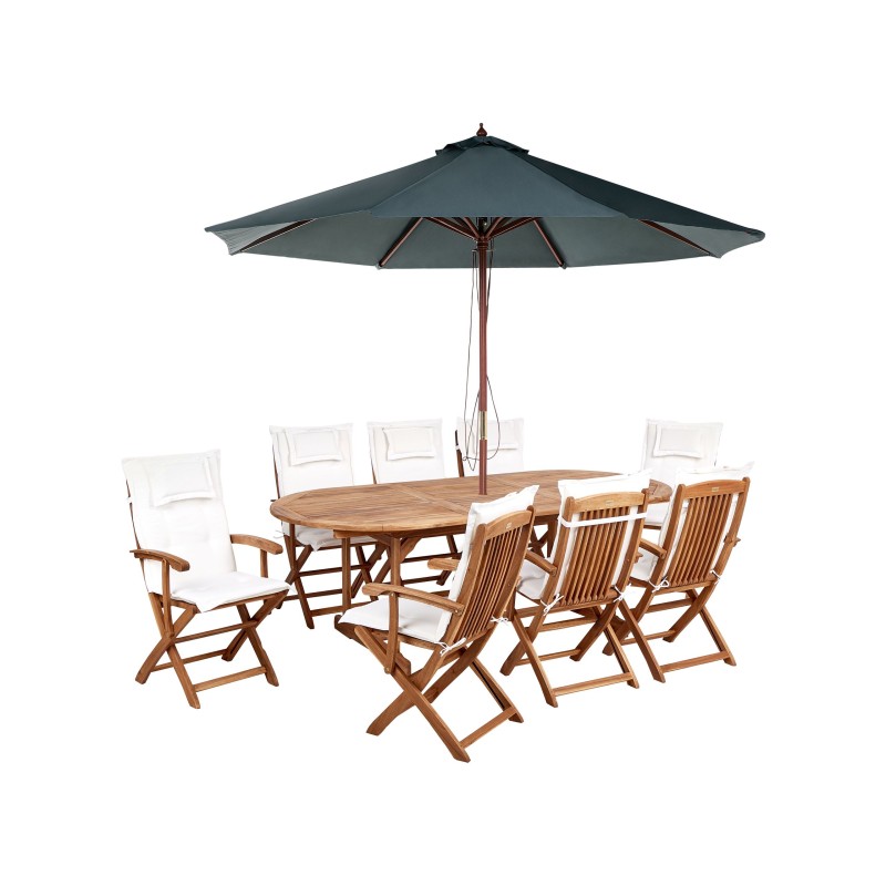 Zestaw ogrodowy dla 8 osób MAUI II z parasolem Drewno akacjowe Złamana biel