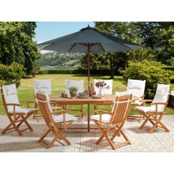 Zestaw ogrodowy dla 8 osób MAUI II z parasolem Drewno akacjowe Złamana biel