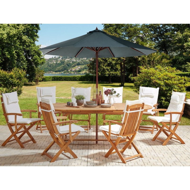 Zestaw ogrodowy dla 8 osób MAUI II z parasolem Drewno akacjowe Złamana biel