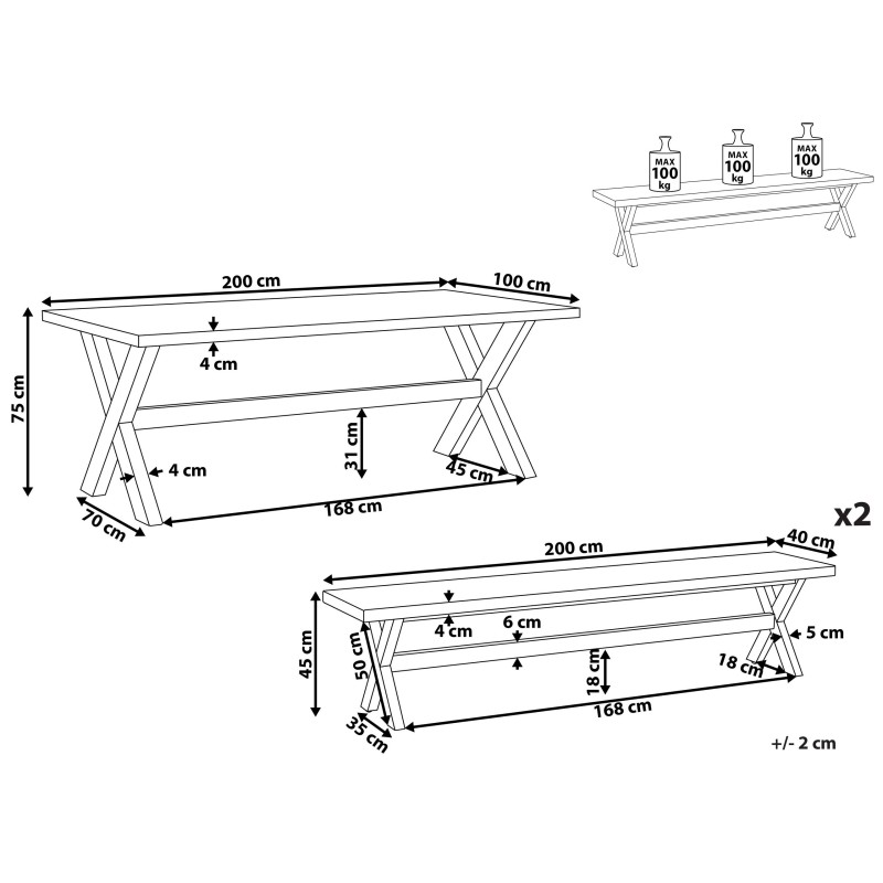 Zestaw ogrodowy z ławkami dla 6 osób OLBIA Beton Szary