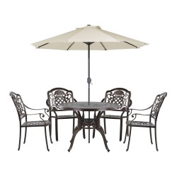 Zestaw ogrodowy dla 4 osób SALENTO z parasolem (16 opcji do wyboru) Metal Ciemnobrązowy