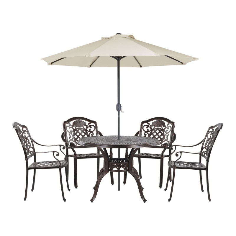 Zestaw ogrodowy dla 4 osób SALENTO z parasolem (16 opcji do wyboru) Metal Ciemnobrązowy