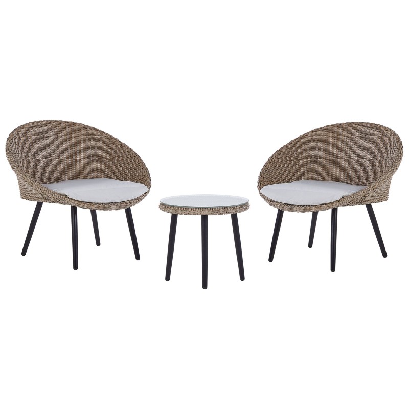 Zestaw mebli balkonowych z poduszkami ORTIGIA Technorattan Jasnobeżowy Beżowy