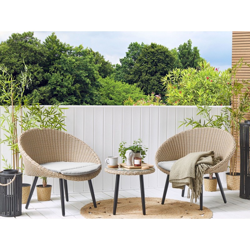 Zestaw mebli balkonowych z poduszkami ORTIGIA Technorattan Jasnobeżowy Beżowy