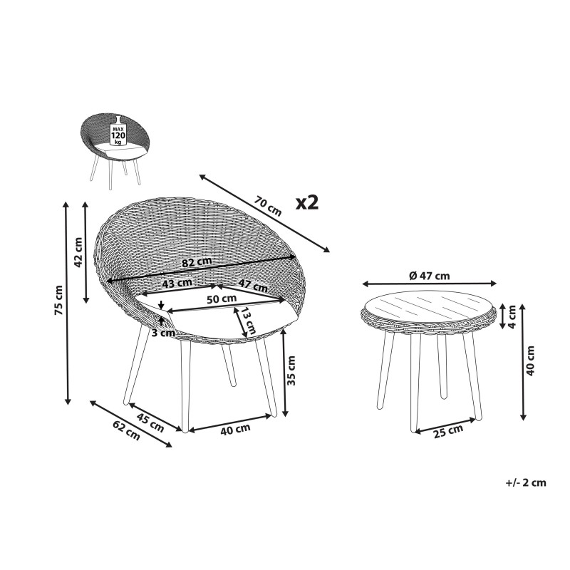 Zestaw mebli balkonowych z poduszkami ORTIGIA Technorattan Jasnobeżowy Beżowy