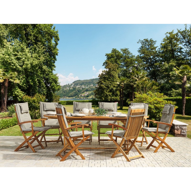 Zestaw ogrodowy dla 8 osób MAUI z poduszkami Drewno akacjowe Beżowoszary