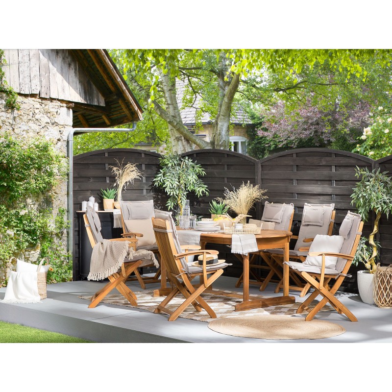 Zestaw ogrodowy dla 8 osób MAUI z poduszkami Drewno akacjowe Beżowoszary