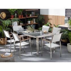 Zestaw ogrodowy dla 6 osób GROSSETO Blat dzielony Granit Polerowany Szary/ biały