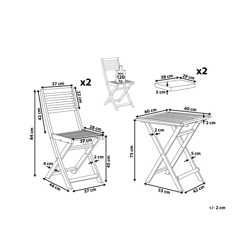 Zestaw mebli balkonowych z poduszkami Składane FIJI Drewno Biały